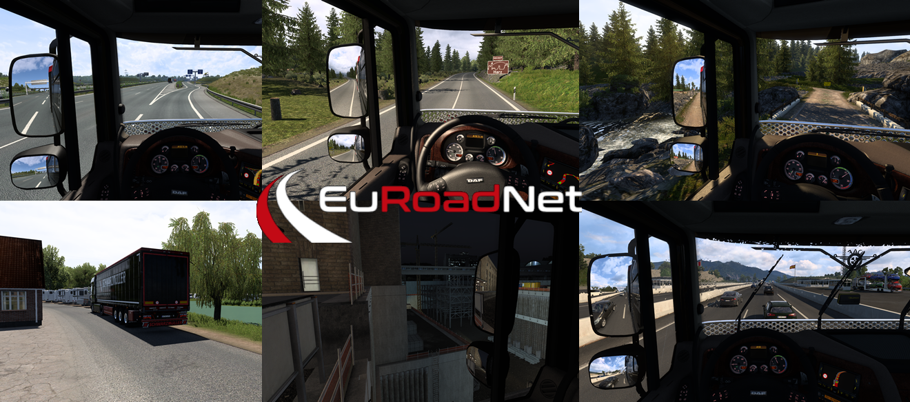 EuRoadNet teaser image - Screenshots from Harz Mountains, Stuttgart Main Station construction yard and spain boarder.