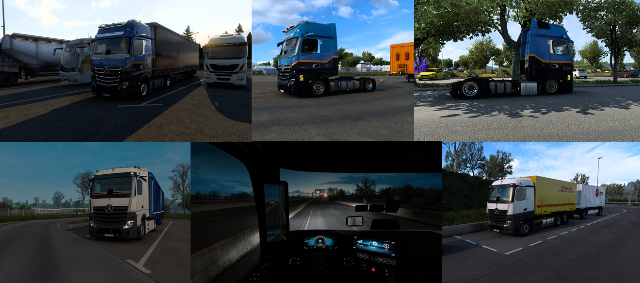 MB Actros 2019 Teaser Image - Shows the Actros New Generation (from 2019) from the inside and outside, as a semi-trailer and as a swap body drawbar combination.